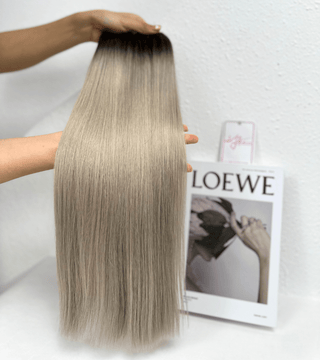 Ombre Black Grey Color Bone Straight Remy Human Hair Weft KF33