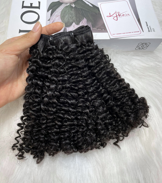 Natural Black Color Kinky Curly Remy Human Hair Weft KF49