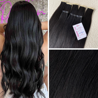 Jet Black Color Straight Normal Tape In Hair Extensions
