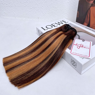 Brown Highlight Piano Color Bone Straight Remy Human Hair Weft KF19