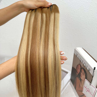 Light Piano Brown Blonde Color Bone Straight Remy Human Hair Weft KF32