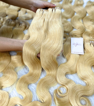 Available Body Wavy Blonde #613 Color Double Drawn Hair Weft