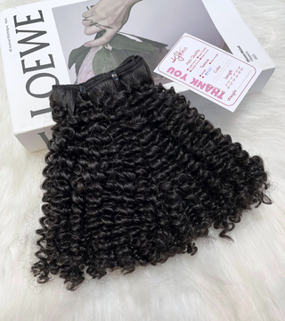 Natural Black Color Kinky Curly Remy Human Hair Weft KF49
