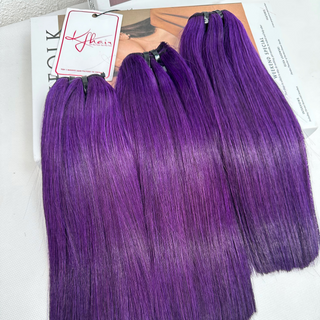 Purple Color Bone Straight Remy Human Hair Weft KF09