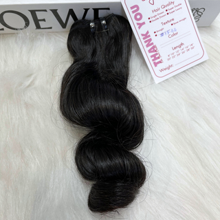 Natural Black Color Loose Curly Remy Human Hair Weft KF44