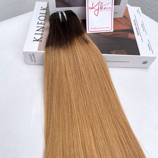 Ombre Brown Gold Color Bone Straight Remy Human Hair Weft KF29