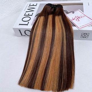 Brown Highlight Piano Color Bone Straight Remy Human Hair Weft KF19