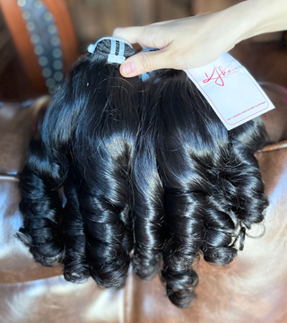 Natural Black Color Bouncy Curly Remy Human Hair Weft KF40