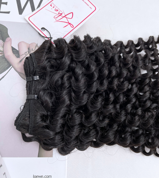 Natural Black Color Deep Curly Remy Human Hair Weft KF39