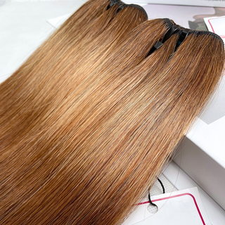 Ombre 3 Tone Brown Color Bone Straight Remy Human Hair Weft KF30