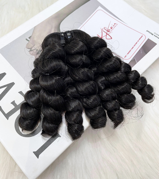 Natural Black Color Ring Curly Remy Human Hair Weft KF52