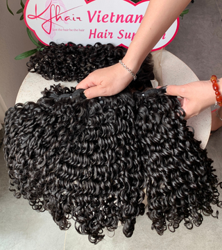Natural Black Color Pixie Curly Remy Human Hair Weft KF38