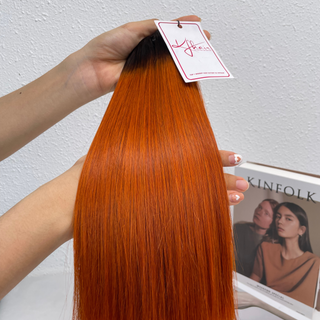 Ombre Dark Orange Color Bone Straight Remy Human Hair Weft KF14