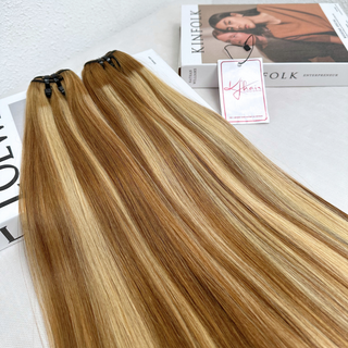 Light Piano Brown Blonde Color Bone Straight Remy Human Hair Weft KF32