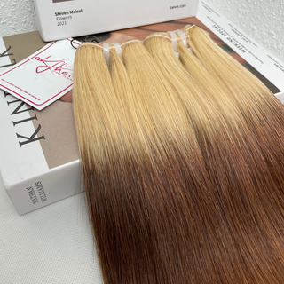 Ombre Gold Brown Color Bone Straight Remy Human Hair Weft KF28