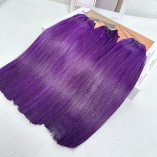 Purple Color Bone Straight Remy Human Hair Weft KF09