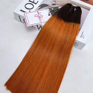 Ombre Orange Color Bone Straight Remy Human Hair Weft KF12
