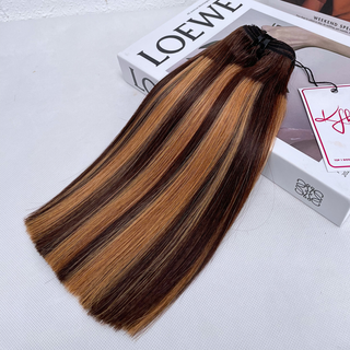 Brown Highlight Piano Color Bone Straight Remy Human Hair Weft KF19