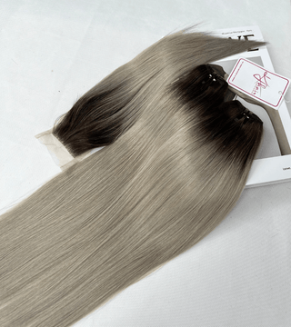 Ombre Black Grey Color Bone Straight Remy Human Hair Weft KF33