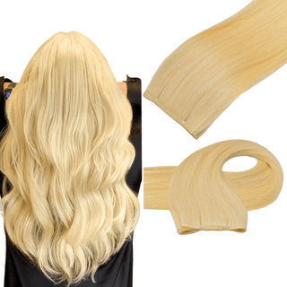Premium Genius Weft Hair Extensions Human Hair Platinum Blonde Sew in Hair Extensions