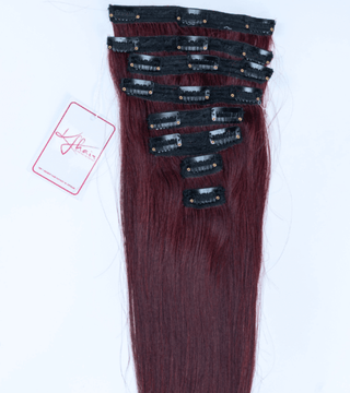 Wine Color Straight Clip In Hair Extensions